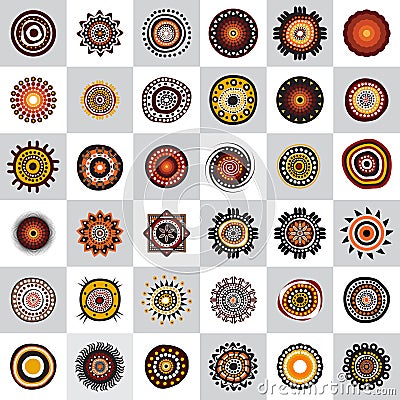 Set of aboriginal art dots painting icon design template Vector Illustration