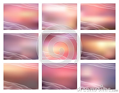 Set of abstract backgrounds for business. Dawn, sunset, sky, waves, gold. Vector Illustration