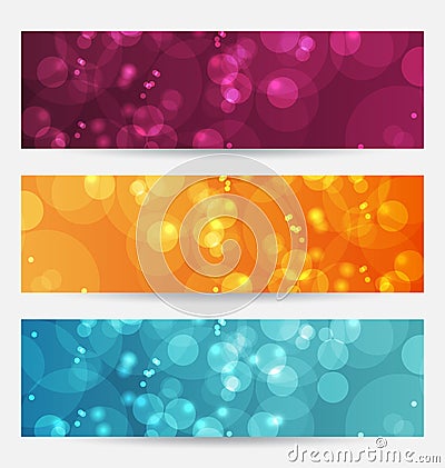 Set of abstract banners with bokeh effect Vector Illustration