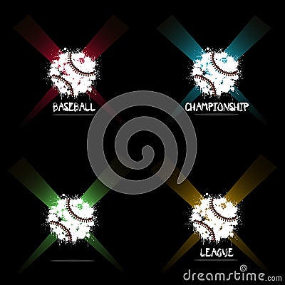 Set abstract baseball balls of ink blots Vector Illustration