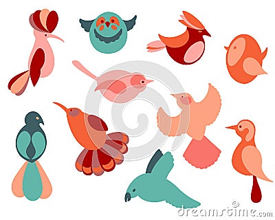 Set of abstract birds. Vector collection of different birdies Vector Illustration