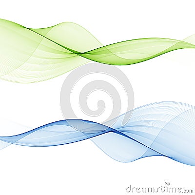Set of abstract blue and green waves. Vector Illustration