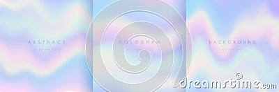 Set of abstract blurred gradient wavy pattern in holographic color style. Modern pastel color hologram background collection Vector Illustration