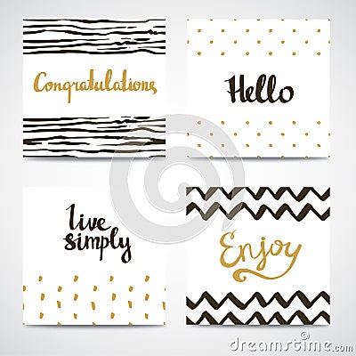 Set of abstract cards in gold, white and black Vector Illustration