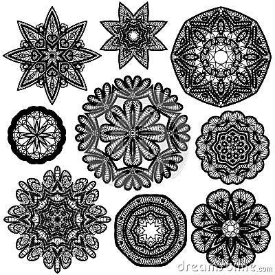 Set of Abstract circle lace patterns. Vector Illustration