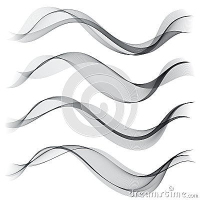 Set abstract color smoke wave. Transparent wave. Abstract smooth Vector lines. Vector Illustration