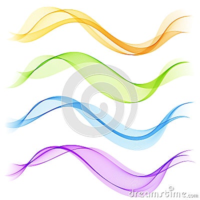 Set abstract color smoke wave. Transparent wave. Abstract smooth Vector lines. Vector Illustration