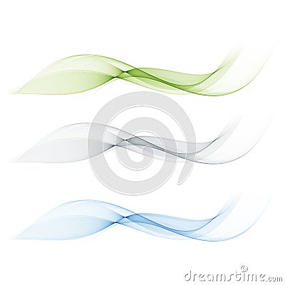 Set of abstract color wave smoke transparent blue green wavy design Vector Illustration