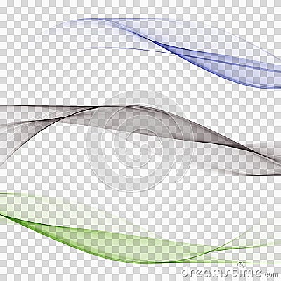 Set of abstract color wave smoke transparent blue pink green wavy design purple Vector Illustration