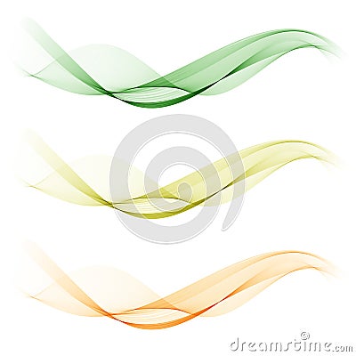 Set of abstract color wave smoke transparent green wavy design Vector Illustration