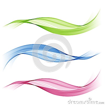 Set of abstract colored waves.Blue,green and pink wave. Vector Illustration