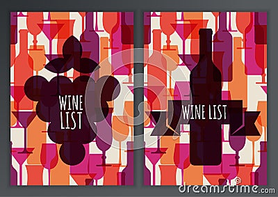 Set of abstract colorful cocktail glass and wine bottle seamless Vector Illustration