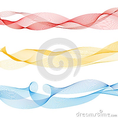 Set of abstract colorful smooth wave lines red, yellow, blue on white background Vector Illustration