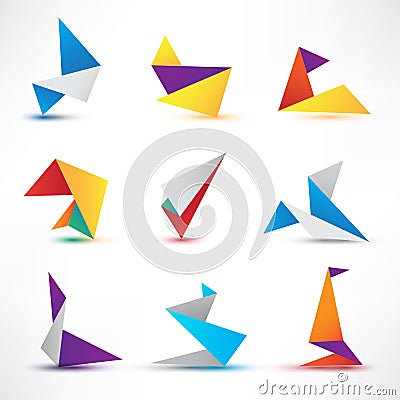 Set of abstract colorful vector origami icons, Vector Illustration