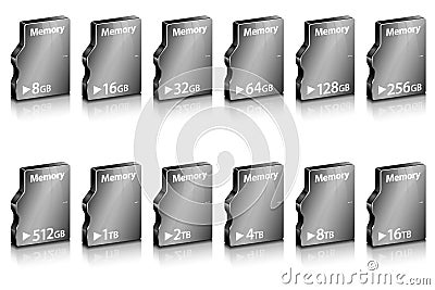 Set of abstract computer memory in different capacity Cartoon Illustration