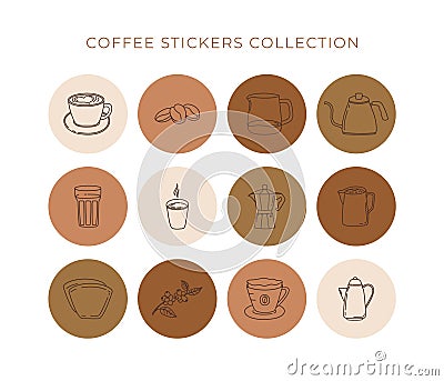 Set of abstract creative backgrounds coffee linear icons. Vector Illustration