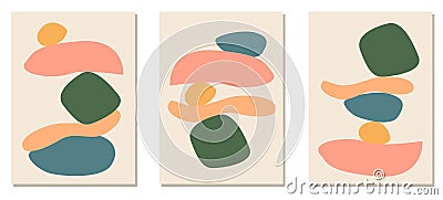 Set of 3 Abstract creative minimalist contemporary aesthetic background with geometric balance organic shapes. Vector Illustration
