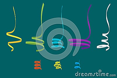 Set Of Abstract Flat Colorful Serpentein Ribbons. Isolated Vector Design Element. Holiday Decoration Vector Illustration