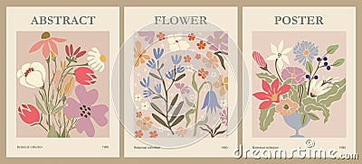 Set of abstract flower posters vector art. Vector Illustration