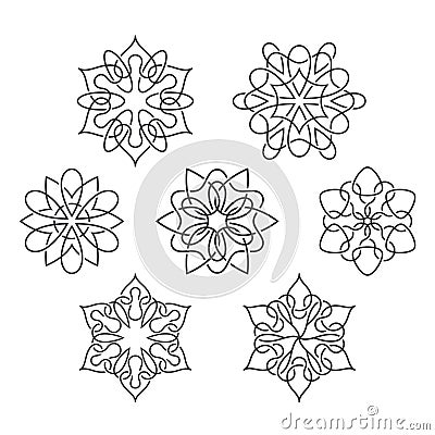 Set of abstract flowers with interweaving lines Vector Illustration