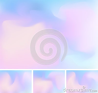 Set of abstract fluid or liquid gradient blue and pink mesh background. Stylish holographic backdrop with mesh 90s, 80s retro Vector Illustration