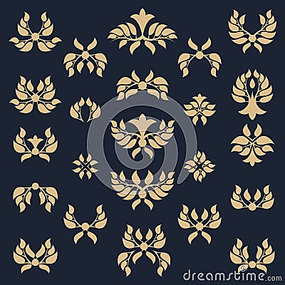 Set of abstract foliate elements. Vector Illustration