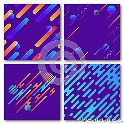 Set of abstract geometric backgrounds. Modern dynamic pattern. Rounded diagonal lines with circles, waves Vector Illustration