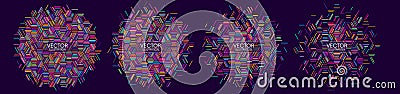 Set of abstract geometric banners with colorful hexagonal lines pattern. Modern abstract graphic elements Vector Illustration