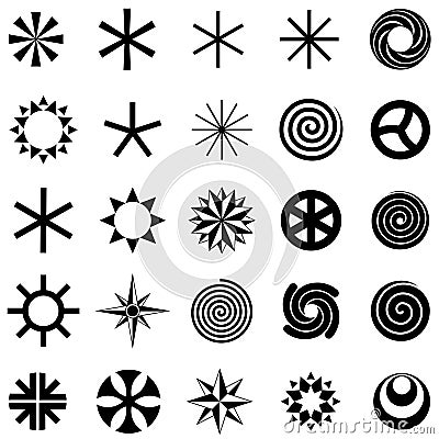 Set of abstract geometric symbols black and white minimalistic silhouettes of figures Vector Illustration