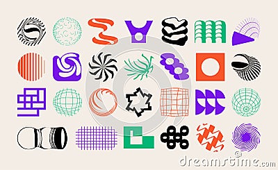 Set of abstract geometric symbols. Modern Bold Brutalistic Objects and Shapes. Vector Illustration