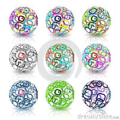Set of abstract globes made from retro rectangles. Conceptual Technology Vector Illustration