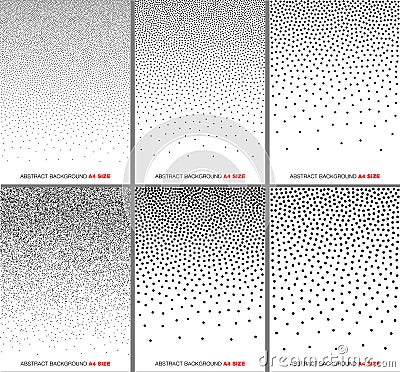 Set of Abstract Gradient Halftone Dots Backgrounds. A4 paper size. Vector Illustration