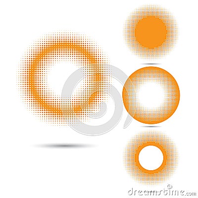 Set of abstract halftone design elements, circle shape. Vector Illustration