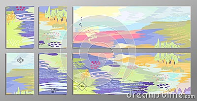 Set of abstract hand draw creative universal cards and banners. Design for paty poster, wedding card background Stock Photo