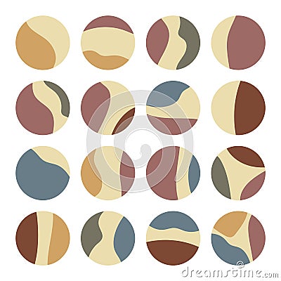 Set of abstract highlight covers for social media stories. Round icons, stickers. Vector Illustration