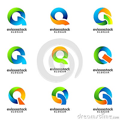 Set Of Abstract Icon Letter Q Template Stock Photo