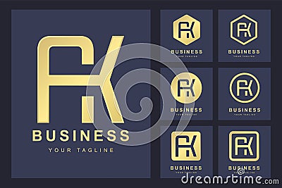 Set of Abstract Initial Letter A K, Golden Logo Template. Logo for Business, Personal, Organization Vector Illustration