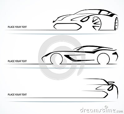 Set of abstract linear car silhouettes. Vector Illustration