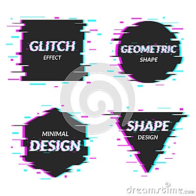 Set of abstract minimal template design in geometric glitch style. Trendy abstract covers. Futuristic design posters Vector Illustration