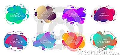 Set of 8 abstract modern graphic liquid elements. Dynamical waves different colored fluid forms. Isolated banners with flowing Vector Illustration