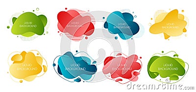 Set of 8 abstract modern graphic liquid elements. Dynamical waves different colored fluid forms. Isolated banners with flowing Vector Illustration