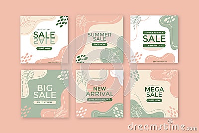 Set of abstract organic sale instagram post banner collection.social media posts templates.fully editable instagram and facebook s Vector Illustration
