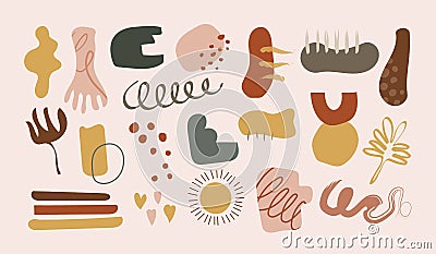 Set of abstract organic shape for trendy decoration and wall art decor. contemporary fabric decor element. hand drawn boho doodle Vector Illustration