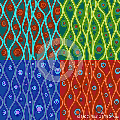 Set of abstract patterns in four color combinations Vector Illustration