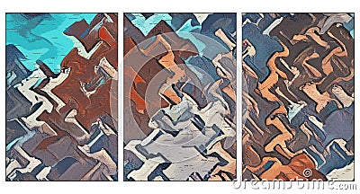 Set of 3 Printable abstract art. Art brush elements with contemporary poster design Stock Photo