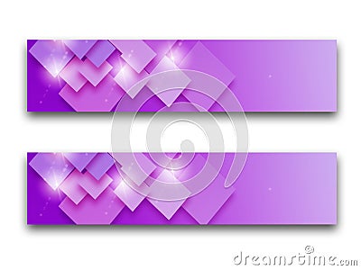 set of abstract purple banners with shape and sparkles Stock Photo