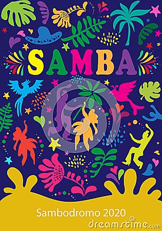 2023 Abstract Rio Brazilian Carnival music dance festival night party Samba dancers parade Sambadrome vector sign Vector Illustration