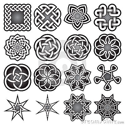 Set of abstract sacred geometry symbols in Celtic knots style Vector Illustration