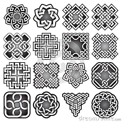 Set of abstract sacred geometry symbols in Celtic knots style. Vector Illustration