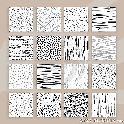 Set of Abstract Samless Patterns of doodles, lines, memphis elements. Simple abstract pattern background collection for Vector Illustration